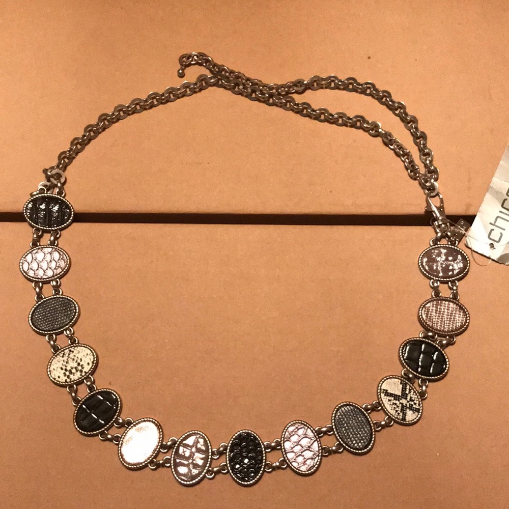 Chico's Multi-Pattern Black and Cream Statement Necklace